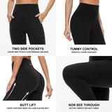 Fullsoft Black Womens Yoga Leggings With Pocket High Waisted Tummy Control Pants
