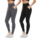 Fullsoft 2 Pack Womens Yoga Leggings With Pocket High Waisted Tummy Control Pants