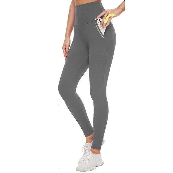 Bodyactive Dark Grey Melange Yoga Pants with Pockets for Women, High Waist  Workout Tummy Control Pants-LL26-DGRY/BK