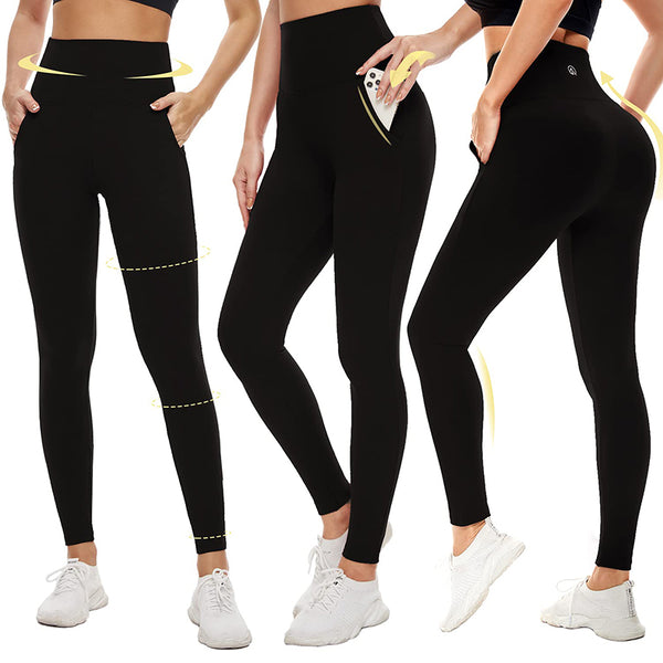 Jalioing Yoga Leggings for Women High Waist Solid Color Ribbed Side Leg  Stretchy Skinny Comfy Athletic Pants (Small, Black)