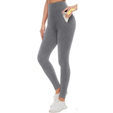 Fullsoft Grey Womens Yoga Leggings With Pocket High Waisted Tummy Control Pants