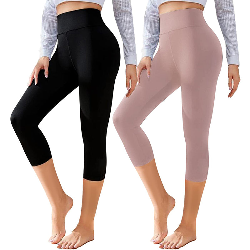 Fullsoft 2 Pack Womens Capri Leggings High Waisted Yoga Cropped Pants -  Black+Pink / S/M