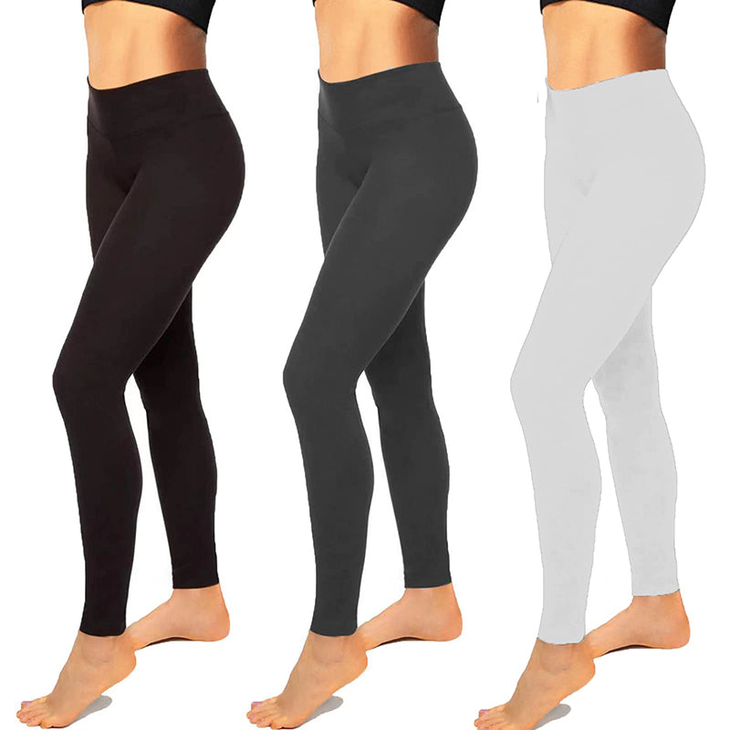 Fullsoft 3 Pack Womens Leggings High Waisted Yoga Pants - Black+White+Dark  Grey / S/M
