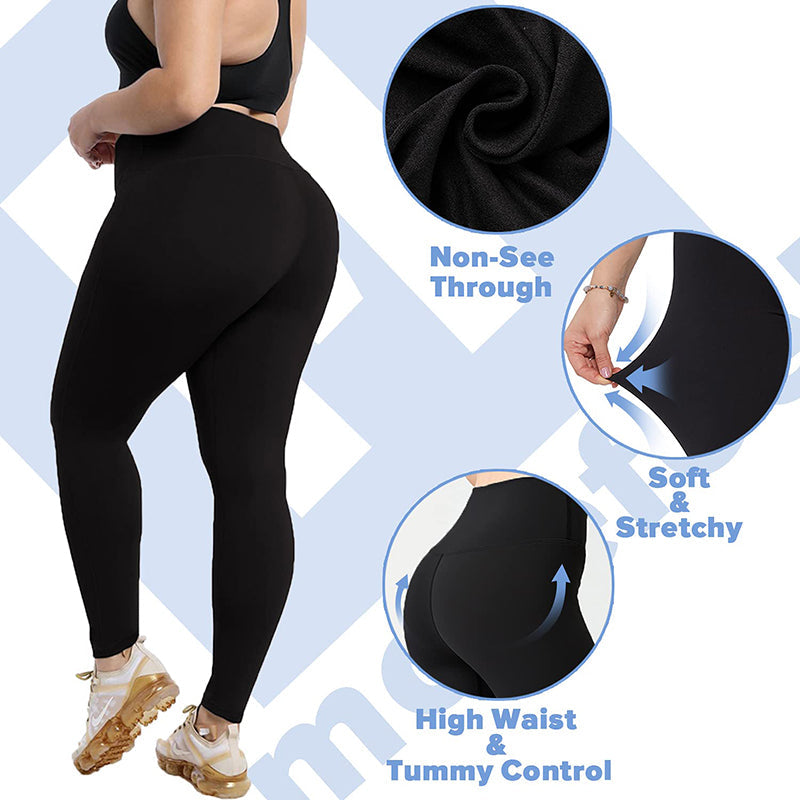 Fullsoft Black Plus Size Womens Leggings High Waisted Yoga Workout Pants
