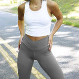 Fullsoft Womens Cross Waist Leggings High Waisted Yoga Pants Grey