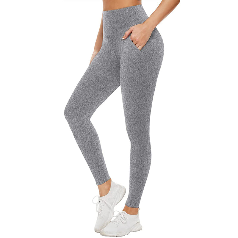 Fullsoft Light Grey Womens Yoga Leggings With Pocket High Waisted Tummy  Control Pants - Light Grey / S/M