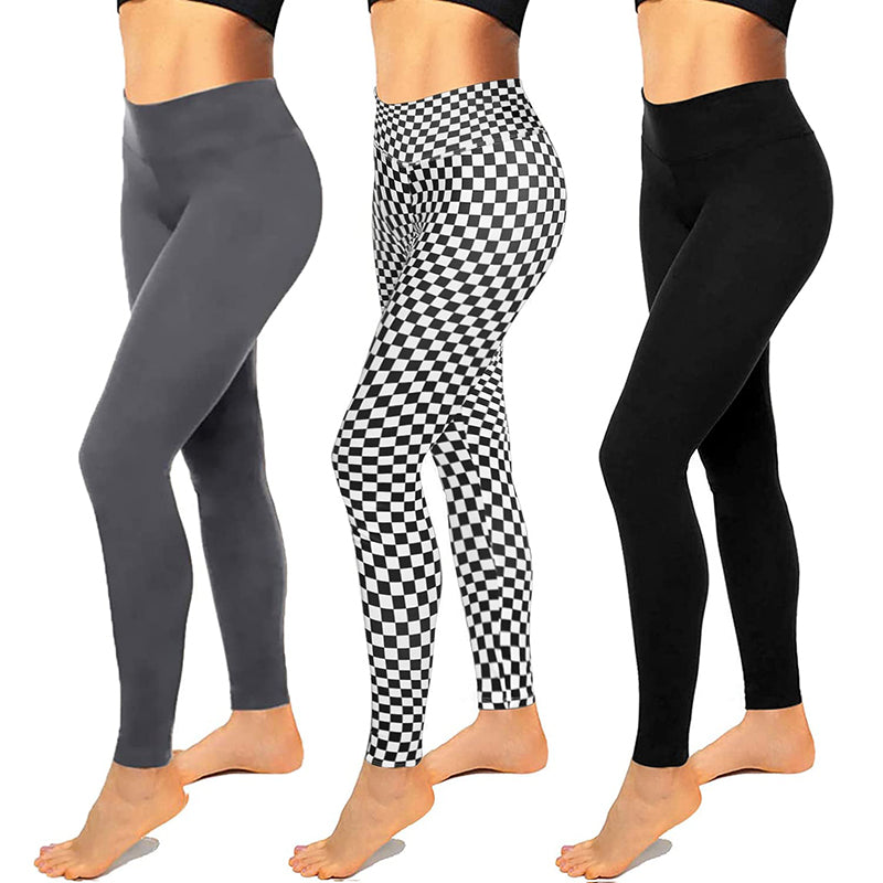 Fullsoft 3 Pack Womens Leggings High Waisted Yoga Pants - Black+Light  Gray+Navy Blue / S/M