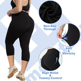 Fullsoft 2 Pack Plus Size Womens Capri Leggings Black High Waisted Yoga Pants