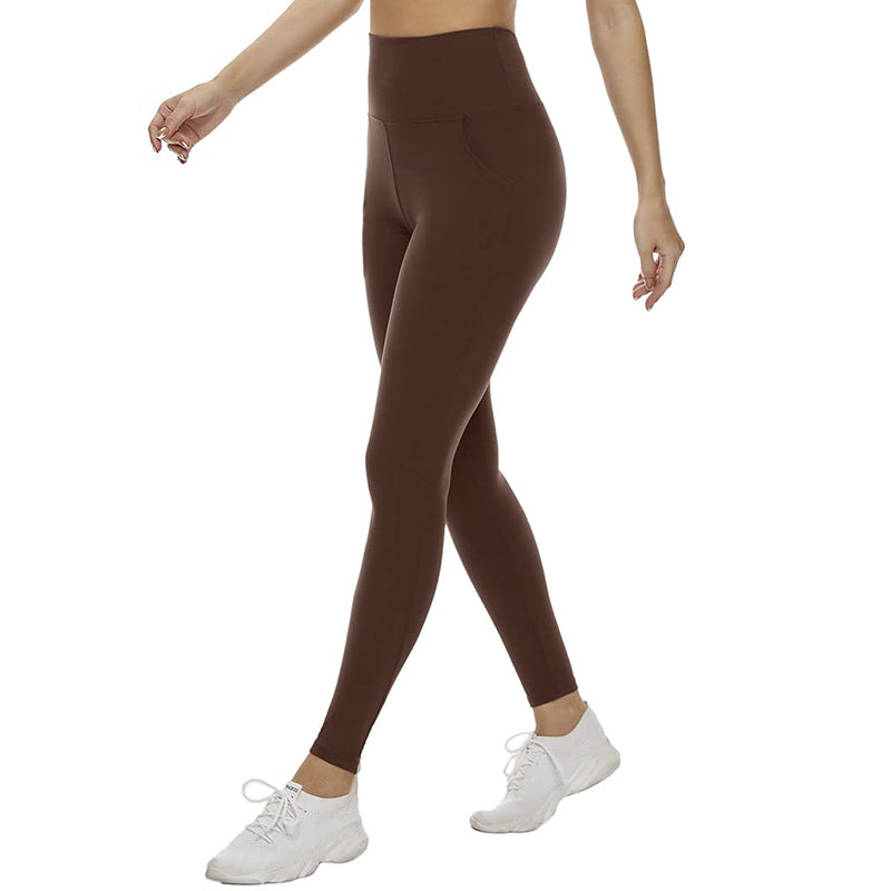 Fullsoft Light Grey Womens Yoga Leggings With Pocket High Waisted