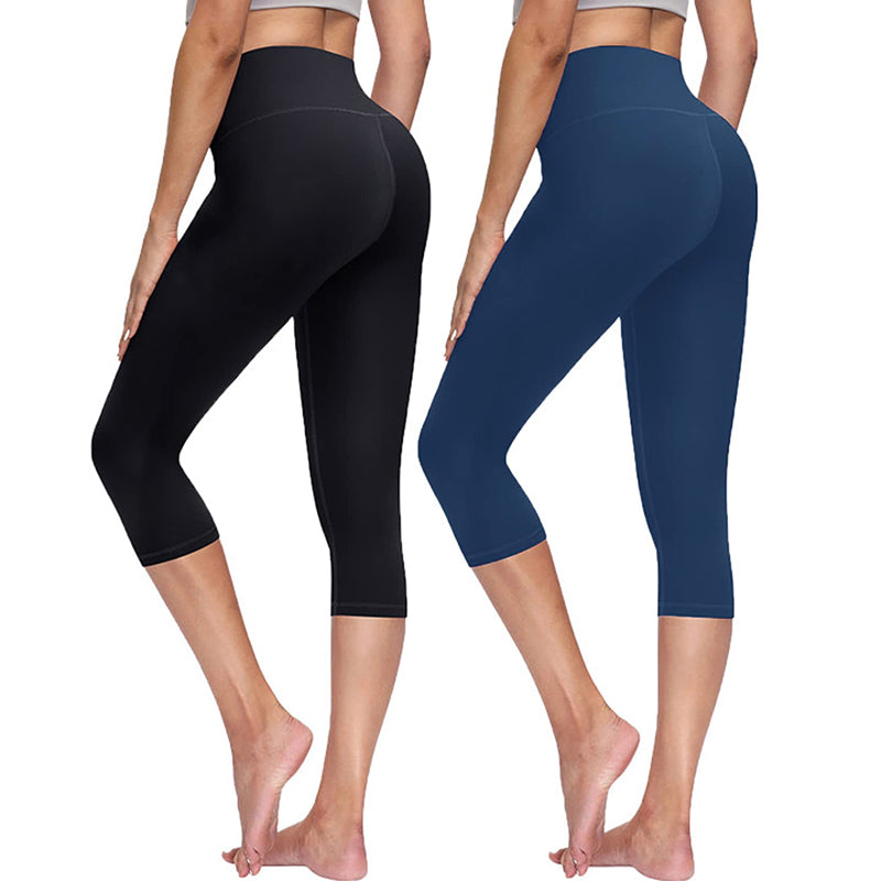 Fullsoft 2 Pack Plus Size Womens Capri Leggings Black High Waisted Yoga  Pants
