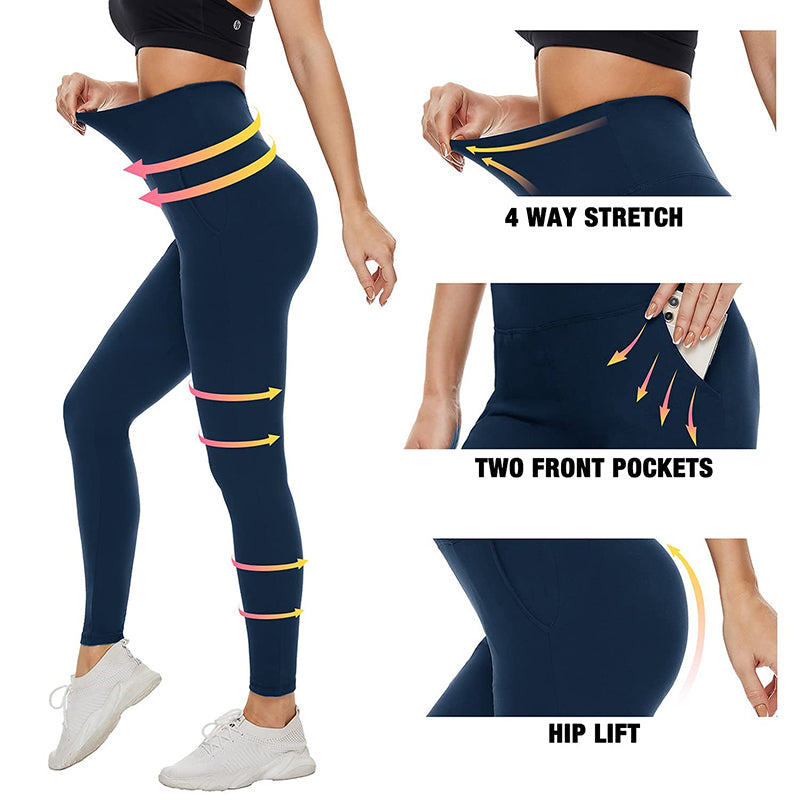 Zpanxa Yogo Pants with Pockets, Women's Solid High Waist Hip Stretch  Running Five Points Yoga Pants With Blouse, Tummy Control Printed Pants for