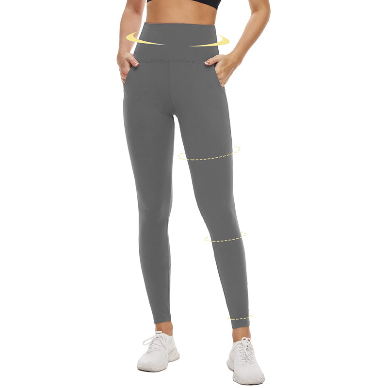 Bodyactive Dark Grey Melange Yoga Pants with Pockets for Women, High Waist Workout  Tummy Control Pants-LL26-DGRY/BK