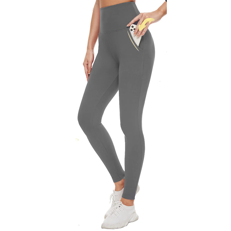 Fullsoft Dark Grey Womens Yoga Leggings With Pocket High Waisted Tummy Control Pants