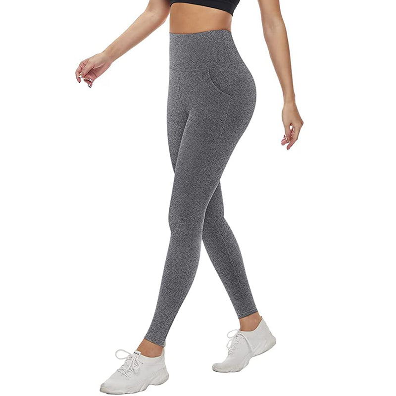 Fullsoft Dark Grey Womens Yoga Leggings With Pocket High Waisted Tummy  Control Pants