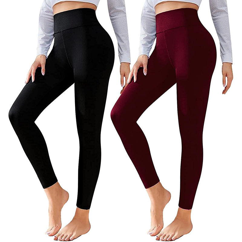 Fullsoft 2 Pack Womens Yoga Leggings Buttery Soft High Waisted Tummy  Control Pants - Black+Red wine / S/M