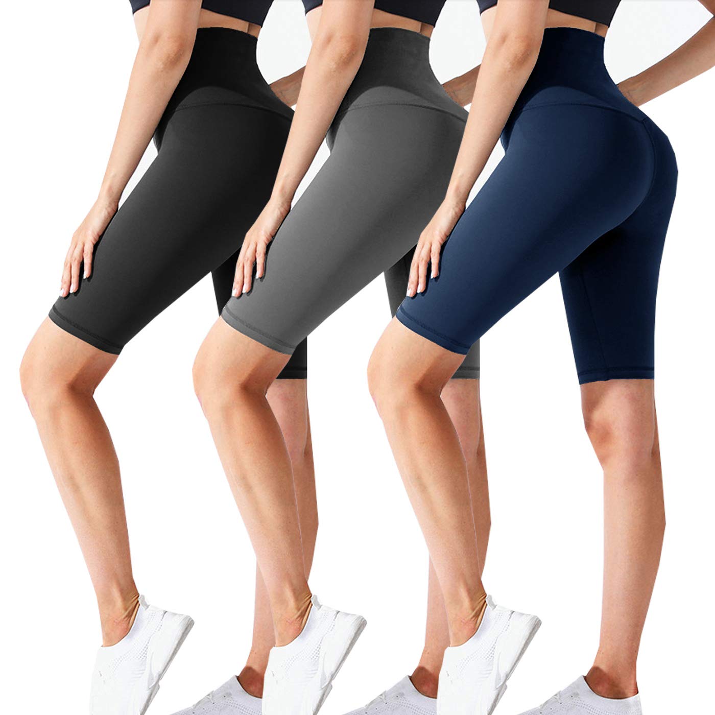  FULLSOFT 2 Pack Women's Plus Size 8” Biker Shorts- High Waist  Stretchy 1X-4X Black Yoga Shorts for Workout Summer(XL,Black+Navy Blue) :  Clothing, Shoes & Jewelry