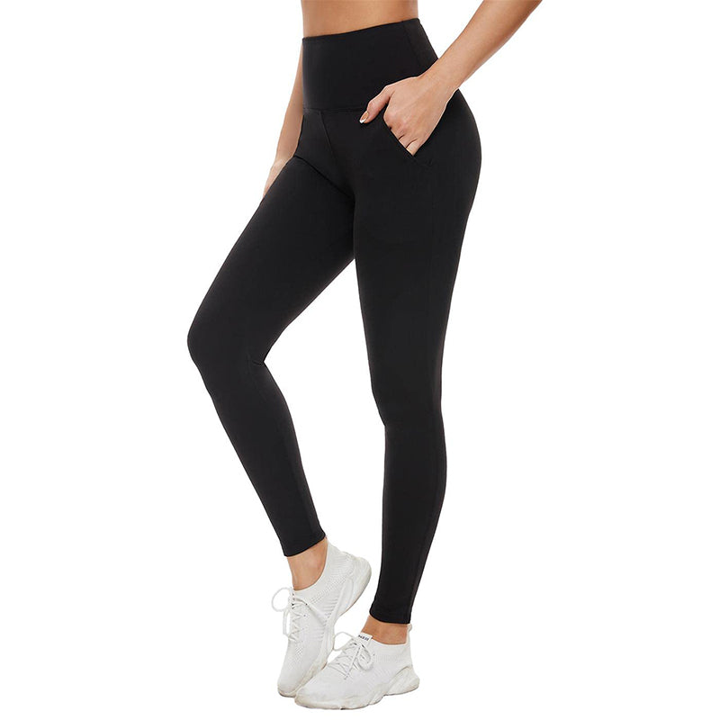 Fullsoft Black Womens Yoga Leggings With Pocket High Waisted Tummy Control  Pants - Black / S/M