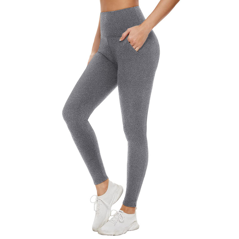 Fullsoft Grey Womens Yoga Leggings With Pocket High Waisted Tummy