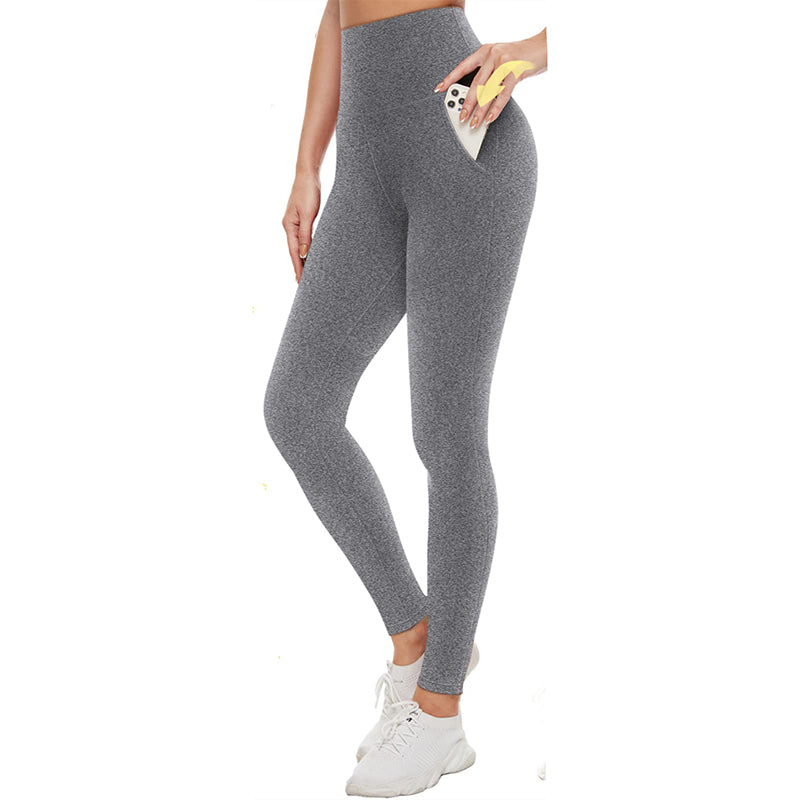 Fullsoft Grey Womens Yoga Leggings With Pocket High Waisted Tummy
