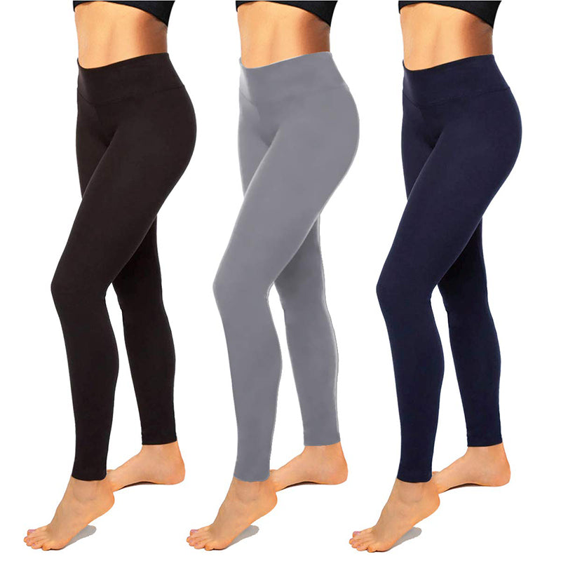 Fullsoft 3 Pack Womens Leggings High Waisted Yoga Pants - Black+Light  Gray+Navy Blue / S/M