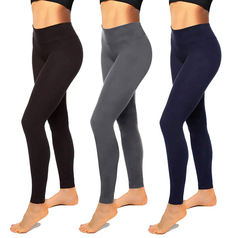 Fullsoft 3 Pack Womens Leggings High Waisted Yoga Pants - Black+Dark  Gray+Dark Blue / S/M