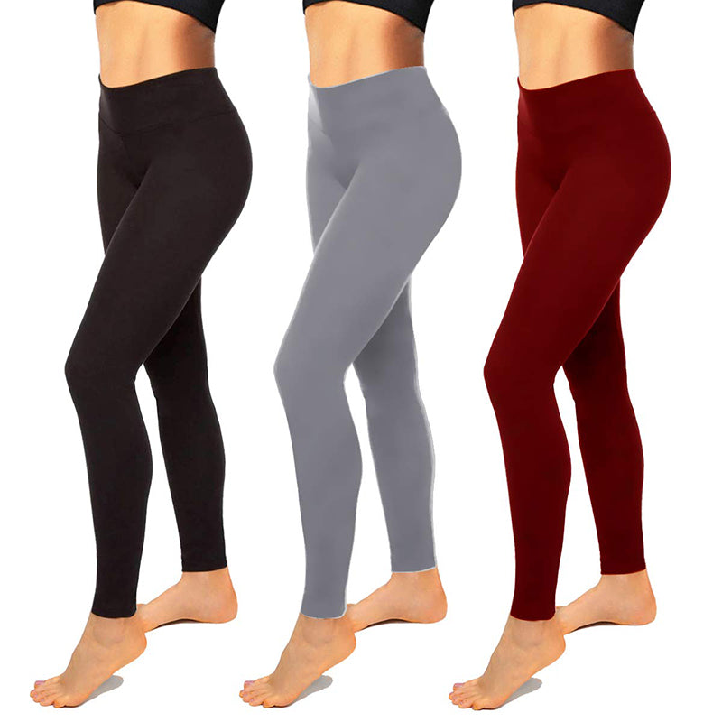 Fullsoft 3 Pack Womens Leggings High Waisted Yoga Pants - Black+Light  Gray+Burgundy / S/M