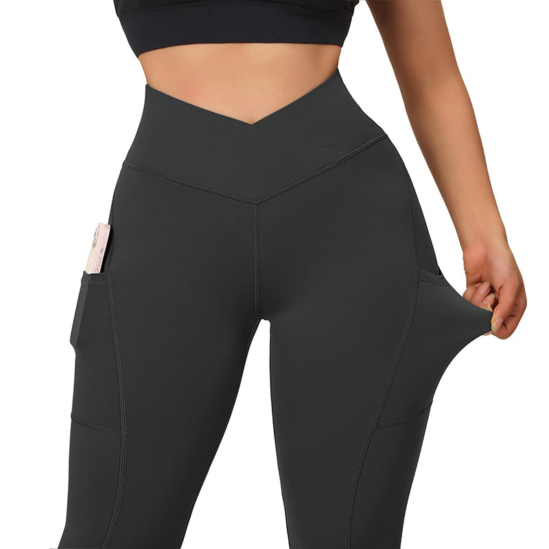 24 FeatherFit™-Sculpt Crossover Hold Up Pocket Leggings Yoga Workout Gym